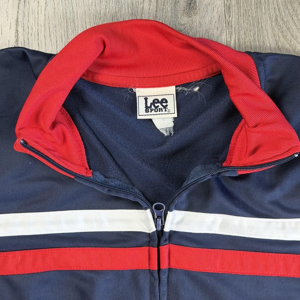 Vintage Lee Sport Track Jacket Mens M Blue 3/4 Sleeve Full Zip Athletic Retro